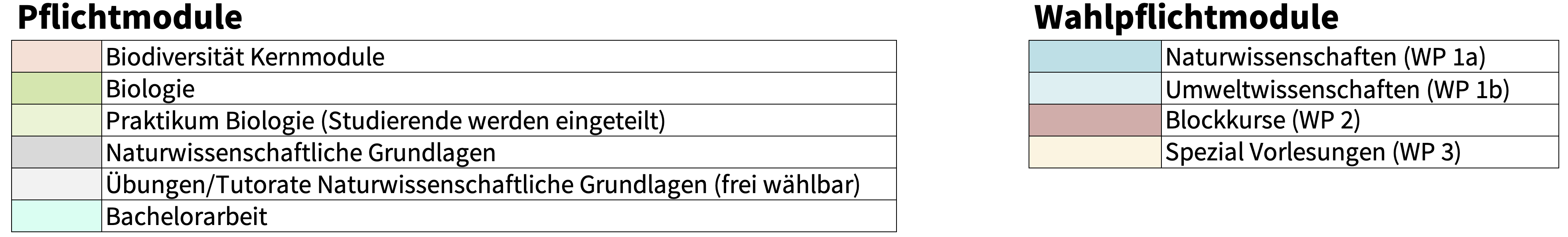 Stundenplan Major «Biodiversität» Legende